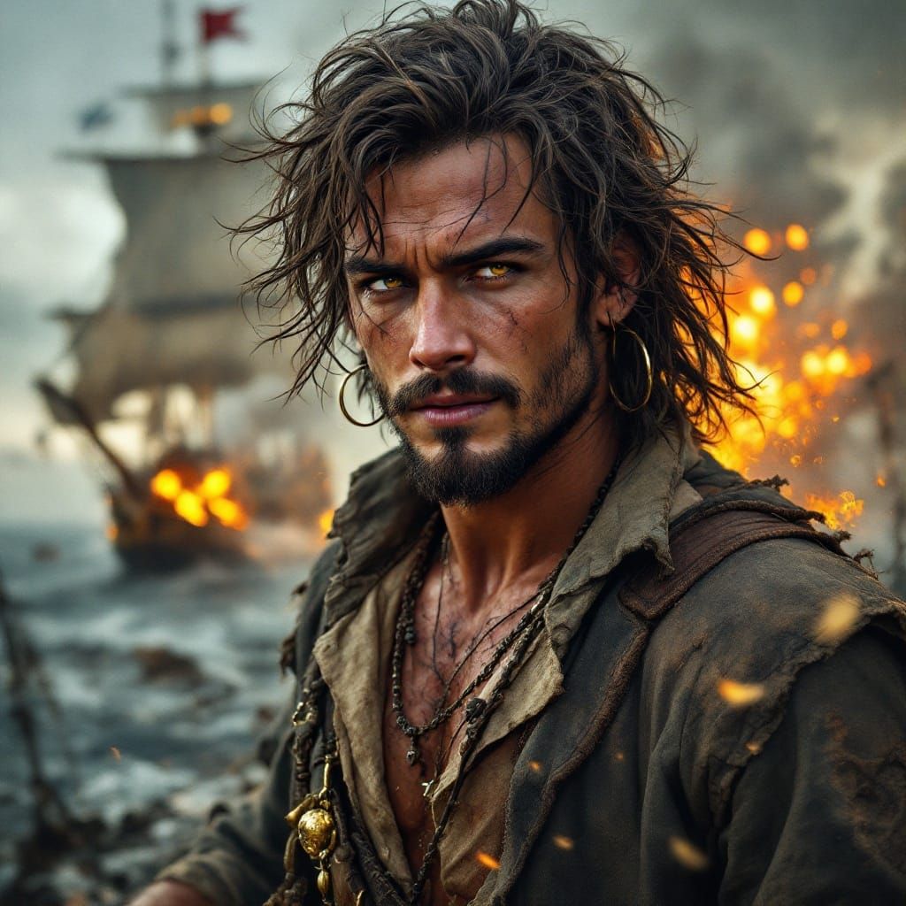 Rugged Pirate Captain in the Heat of Battle