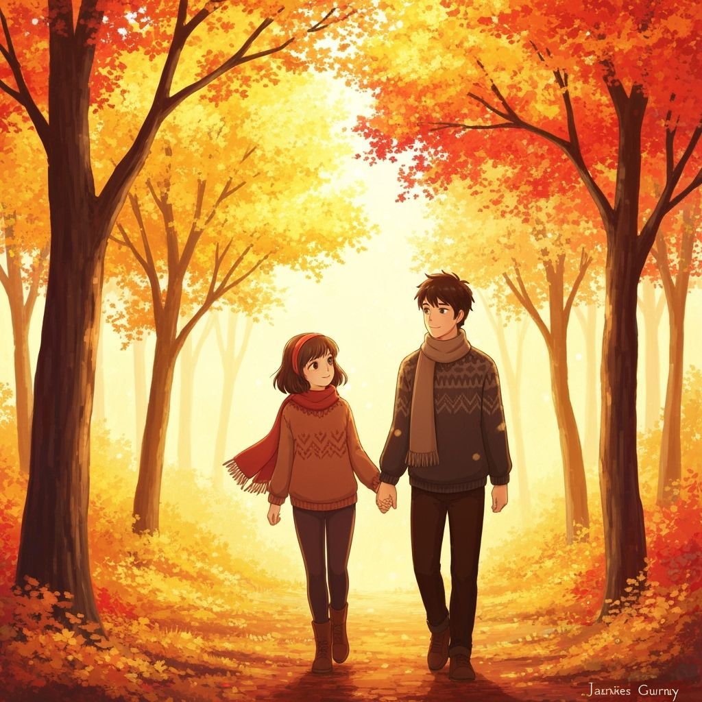Romantic Autumn Stroll in Impressionistic Style
