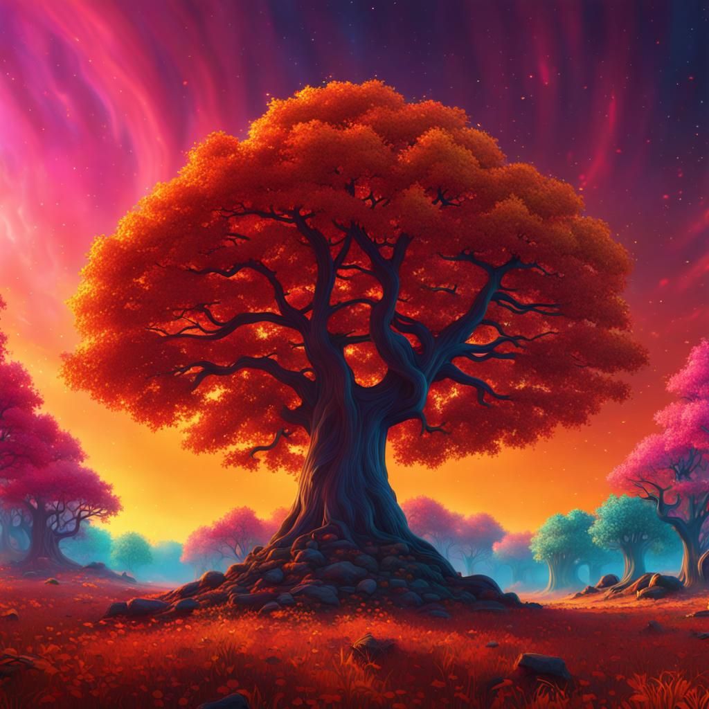 Psychedelic Autumn Tree Line in Fantasy Style