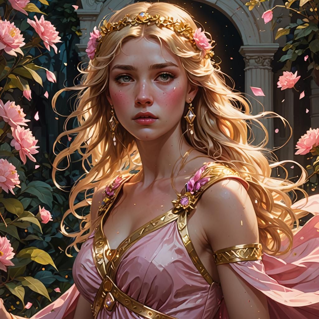 Demigoddess Crying in Garden at Night