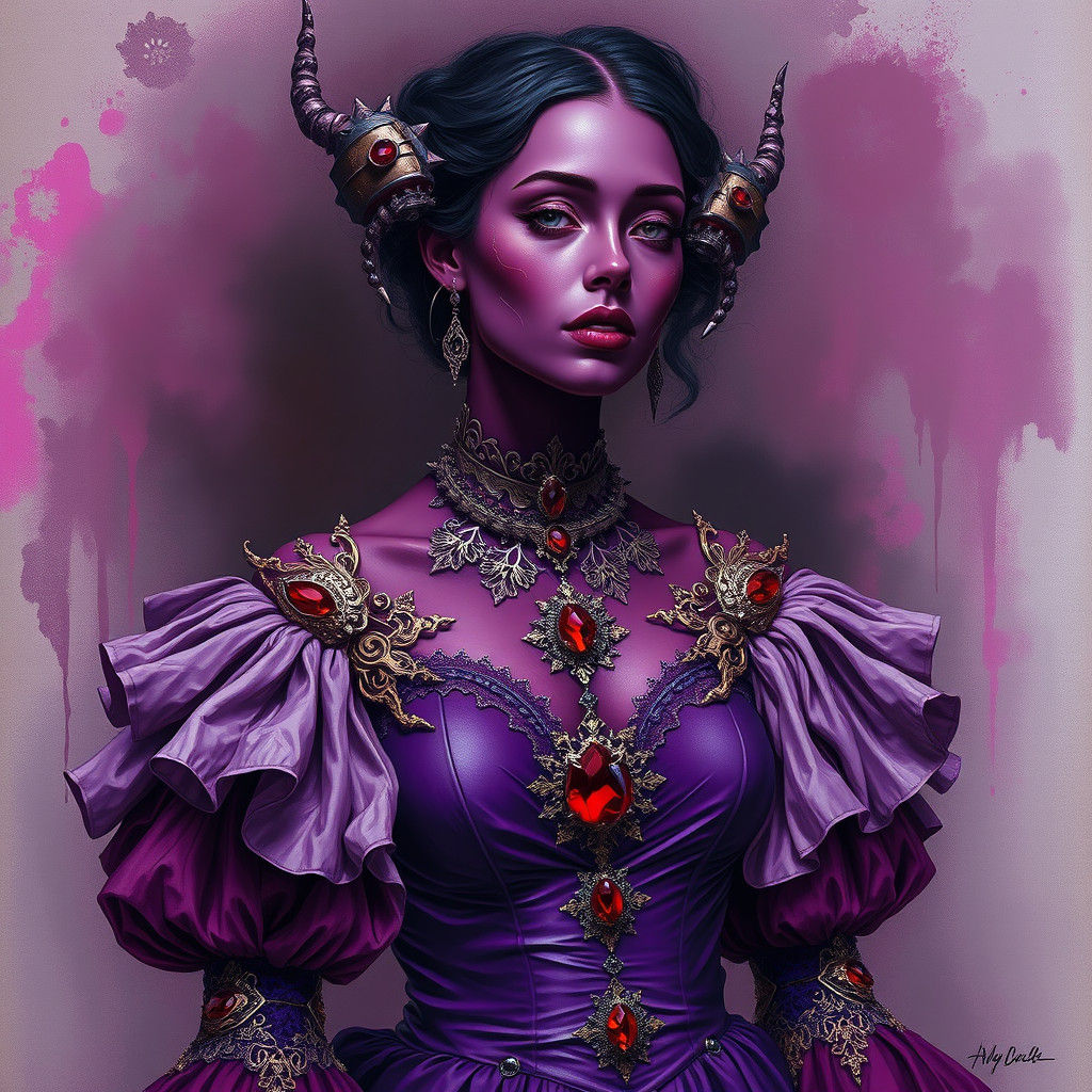 Woman in Purple Gown with Biomechanical Augmentations