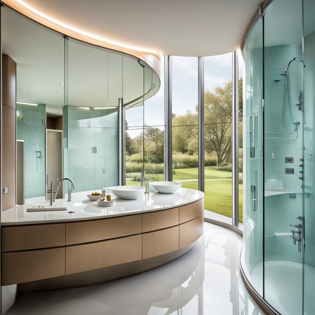 Modern Bathroom with Curved Glass Walls