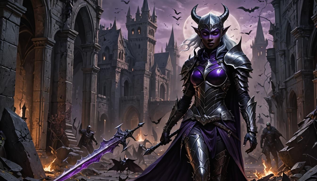 Drow Warrior with Radiant Lance in Gothic Setting