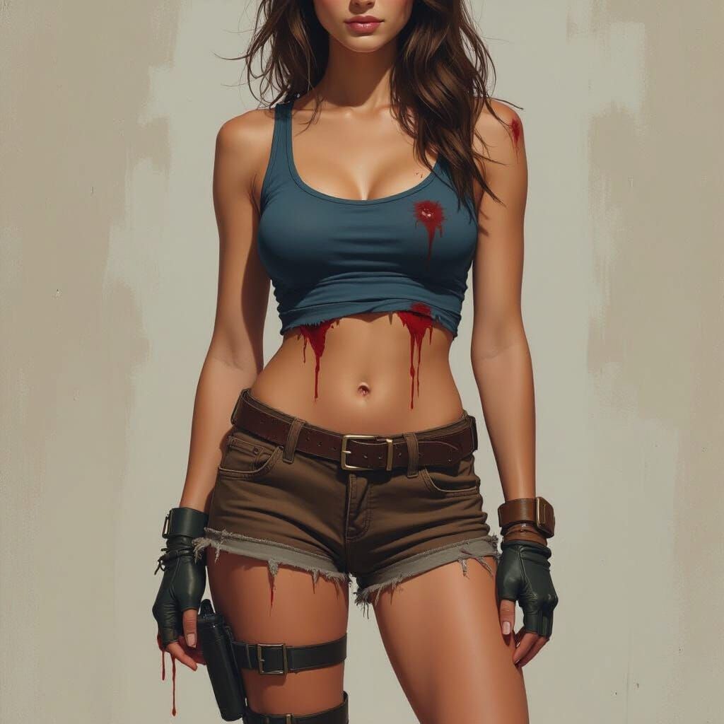 Wounded Woman in Gritty Digital Painting Style