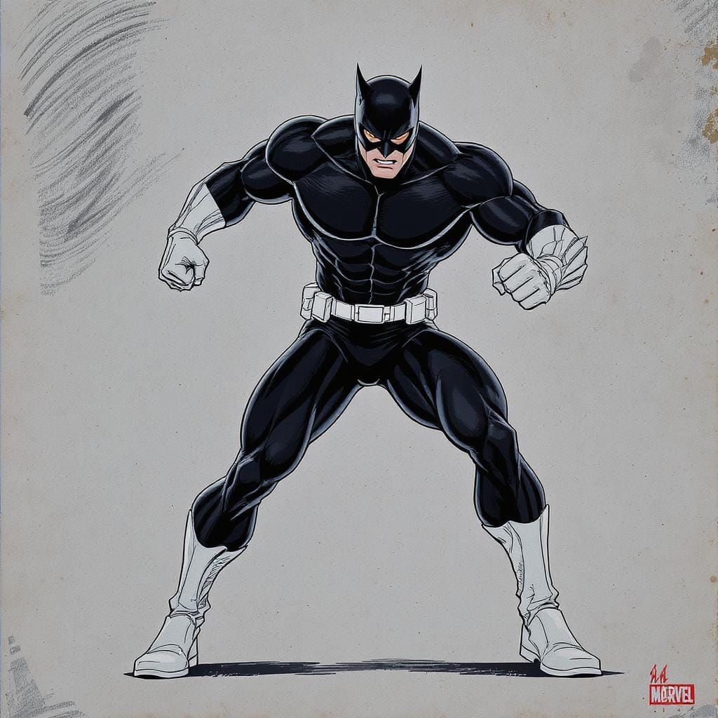 Dynamic Cat-Masked Hero in Noir Comic Style