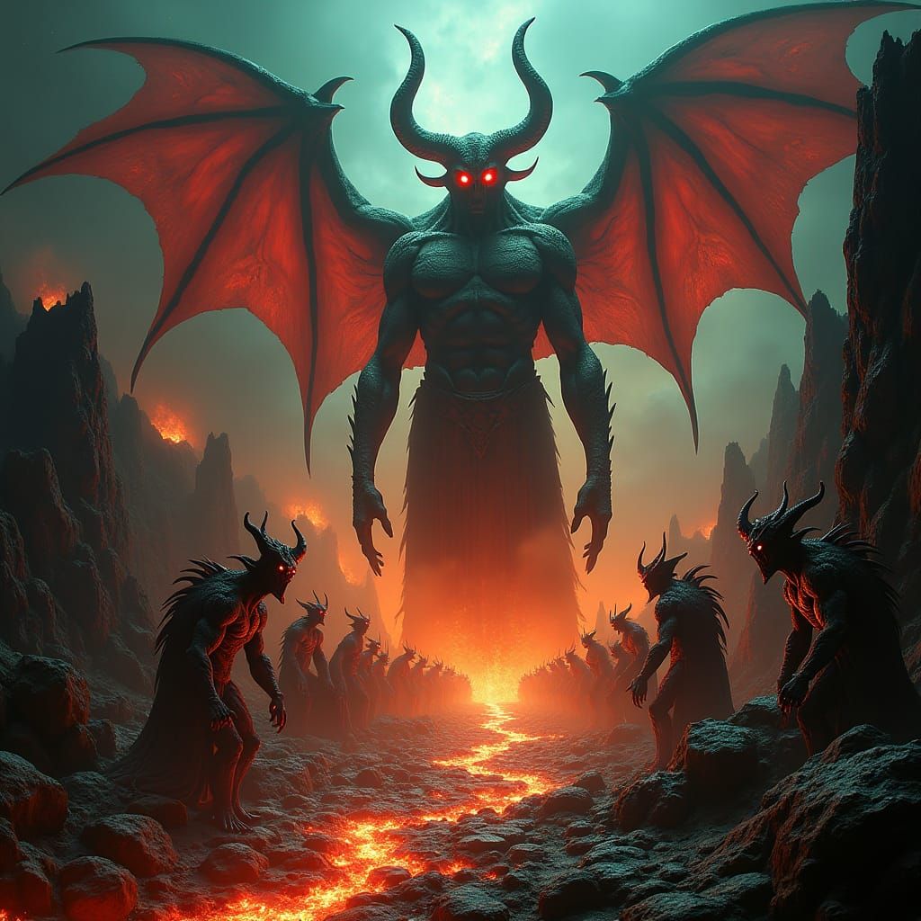 Hellish Torment: Demons Torturing Souls in a Fiery Realm