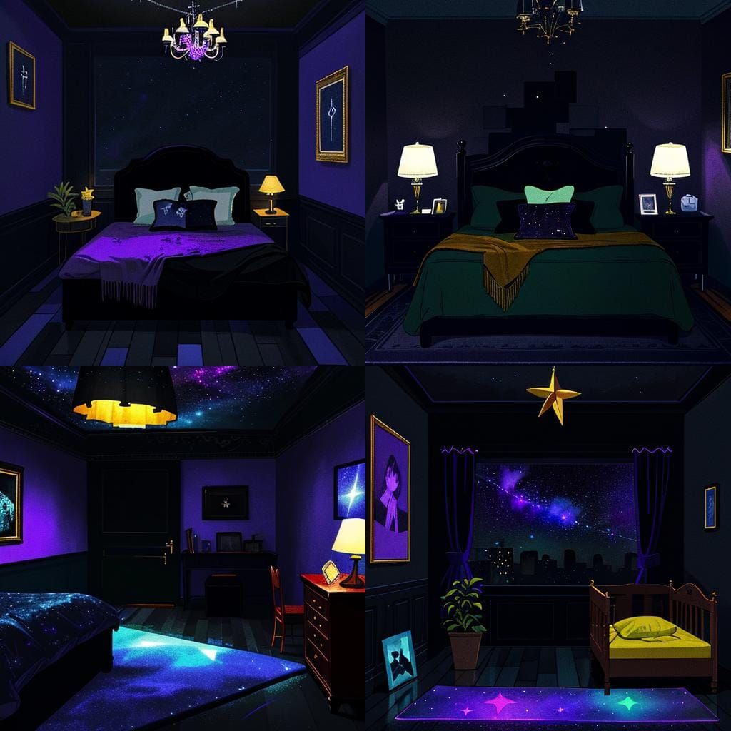 Vibrant Art Deco Bedroom with Starry Night Sky