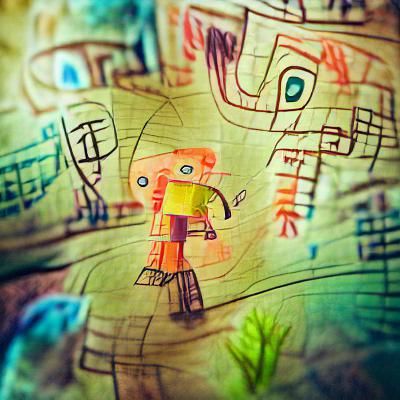 Maximalist Child's Drawing with Cubist Elements