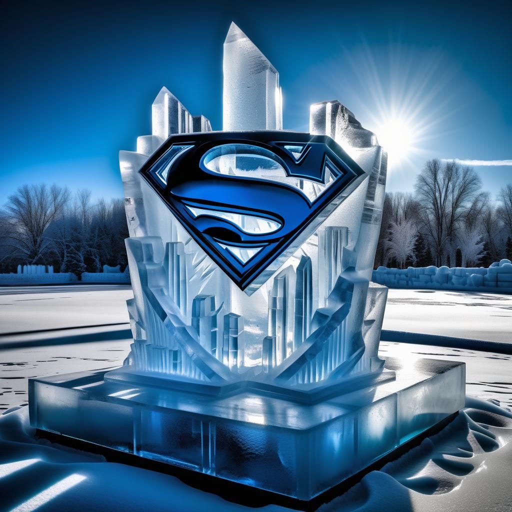 Fortress of Solitude Ice Sculpture in Hyperrealistic Style