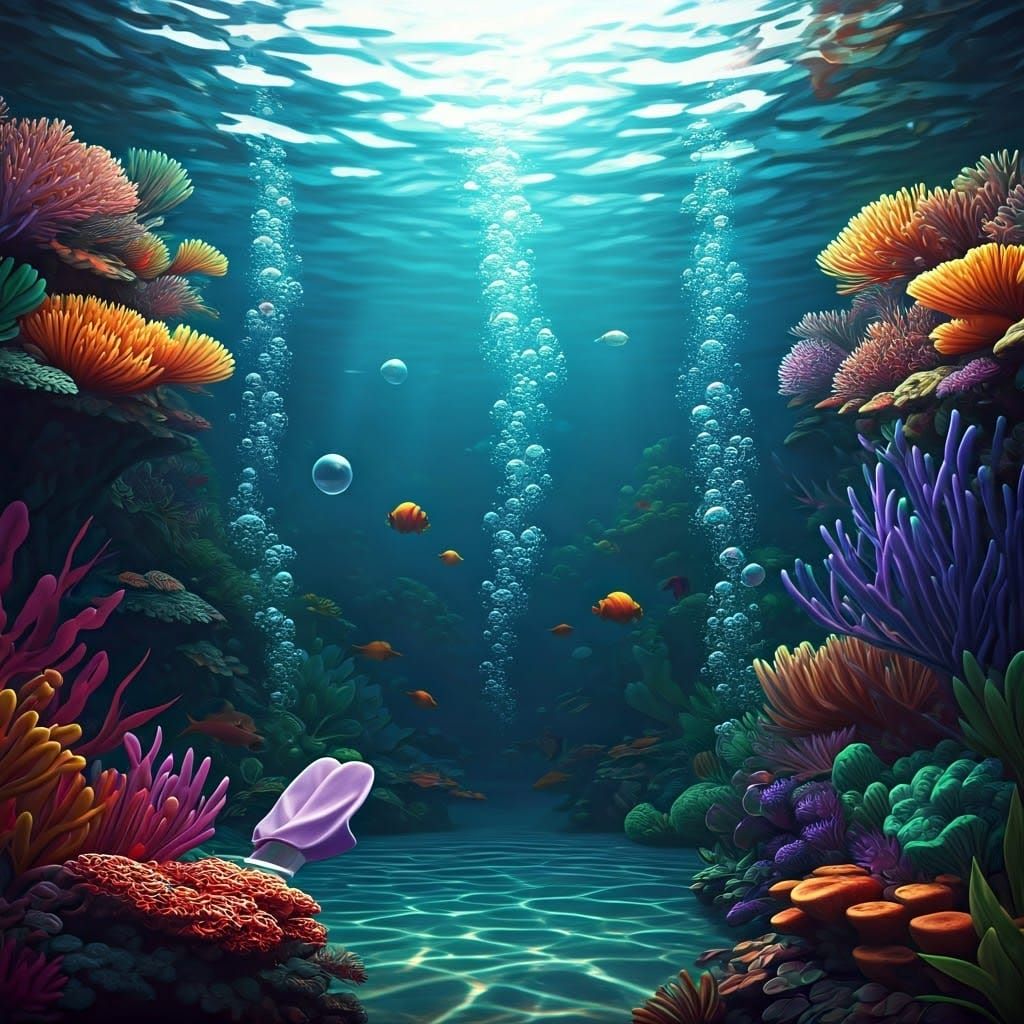 Surreal Aquatic Wonderland with Dreamlike Coral Reefs and Bu...