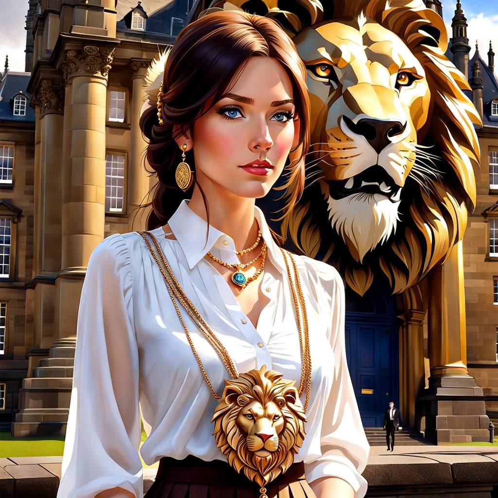 Beautiful Preppy College Student with Braided Hair at Lion-Themed Scottish Elite University