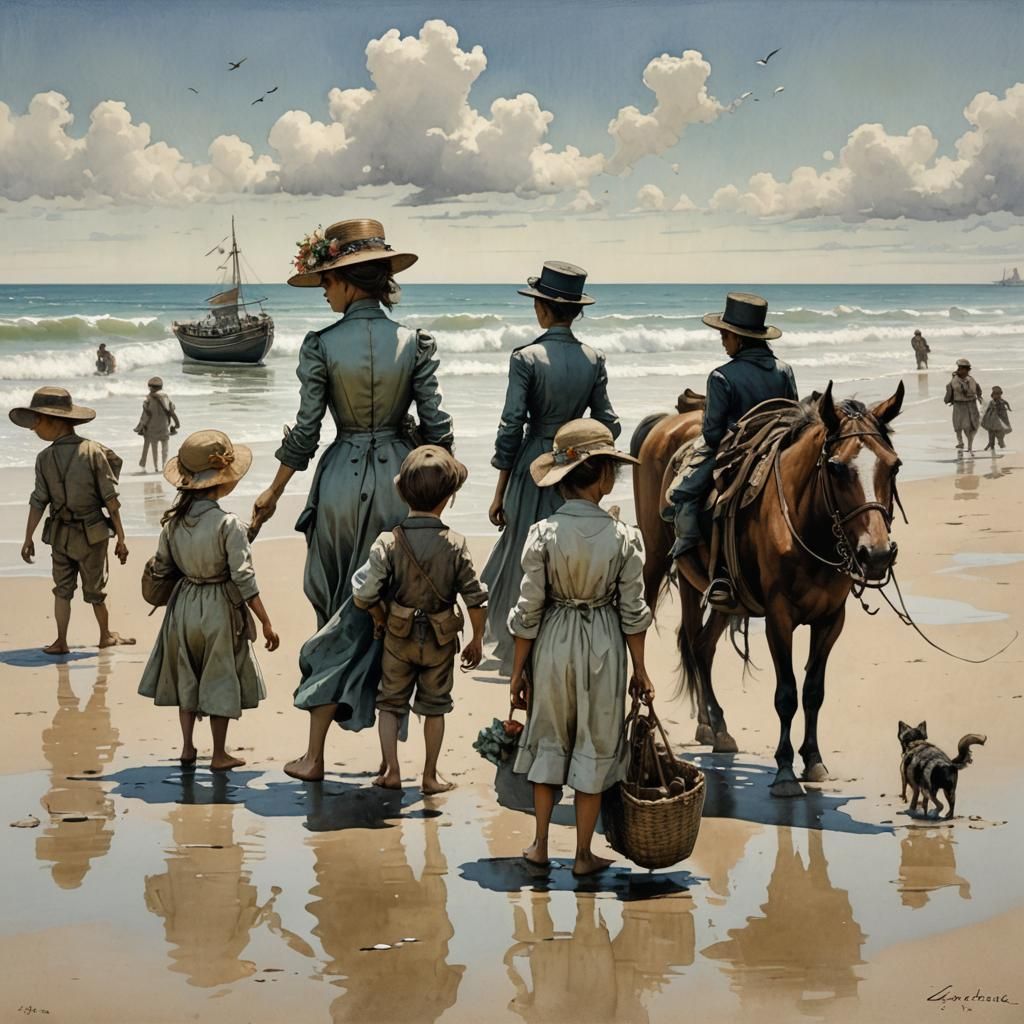 Beach Day 1899: Exquisite 3D Digital Art