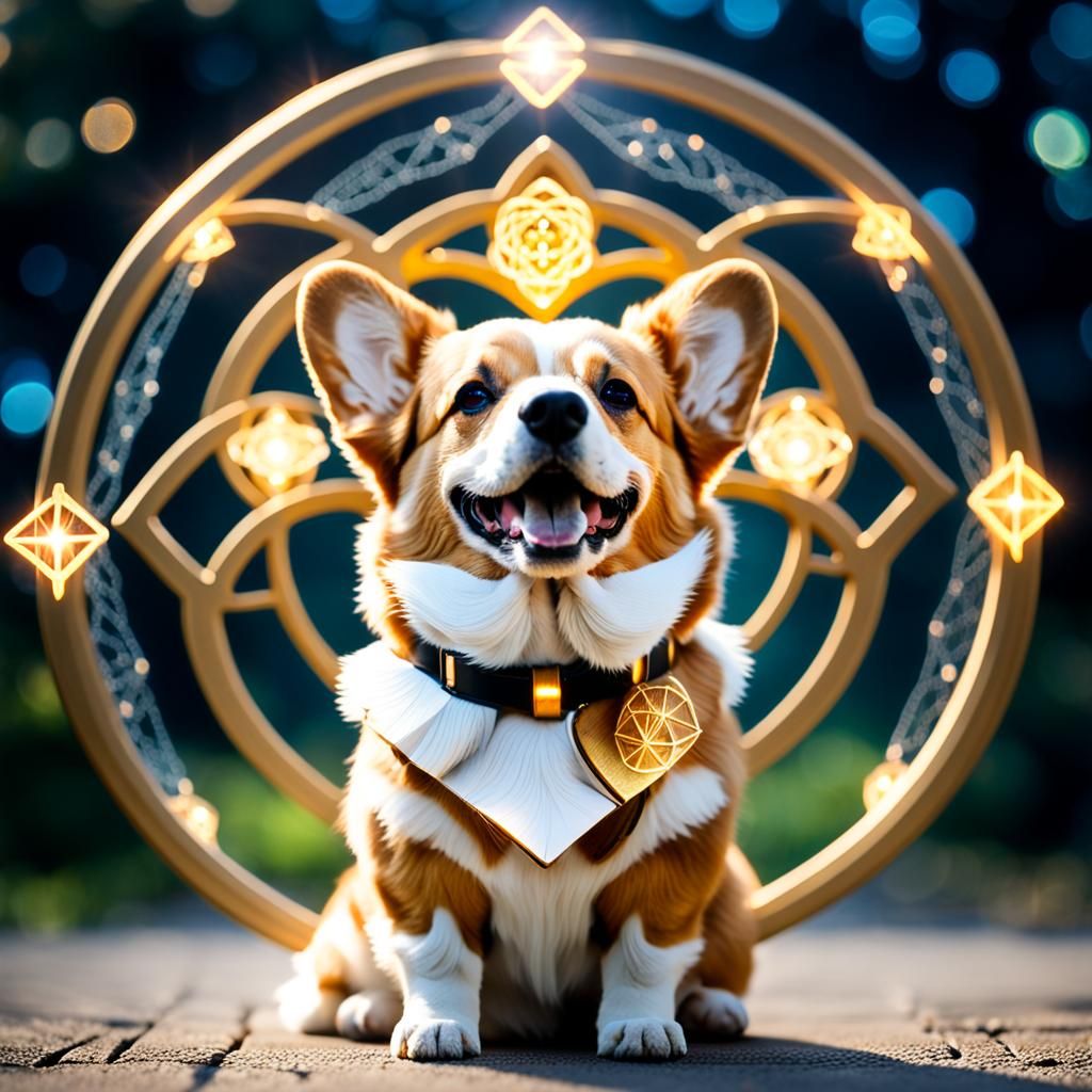 Corgi in Quantum Field with Sacred Geometry