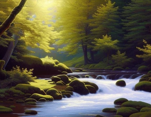 Fantastical River Forest Landscape in Fine Art Style