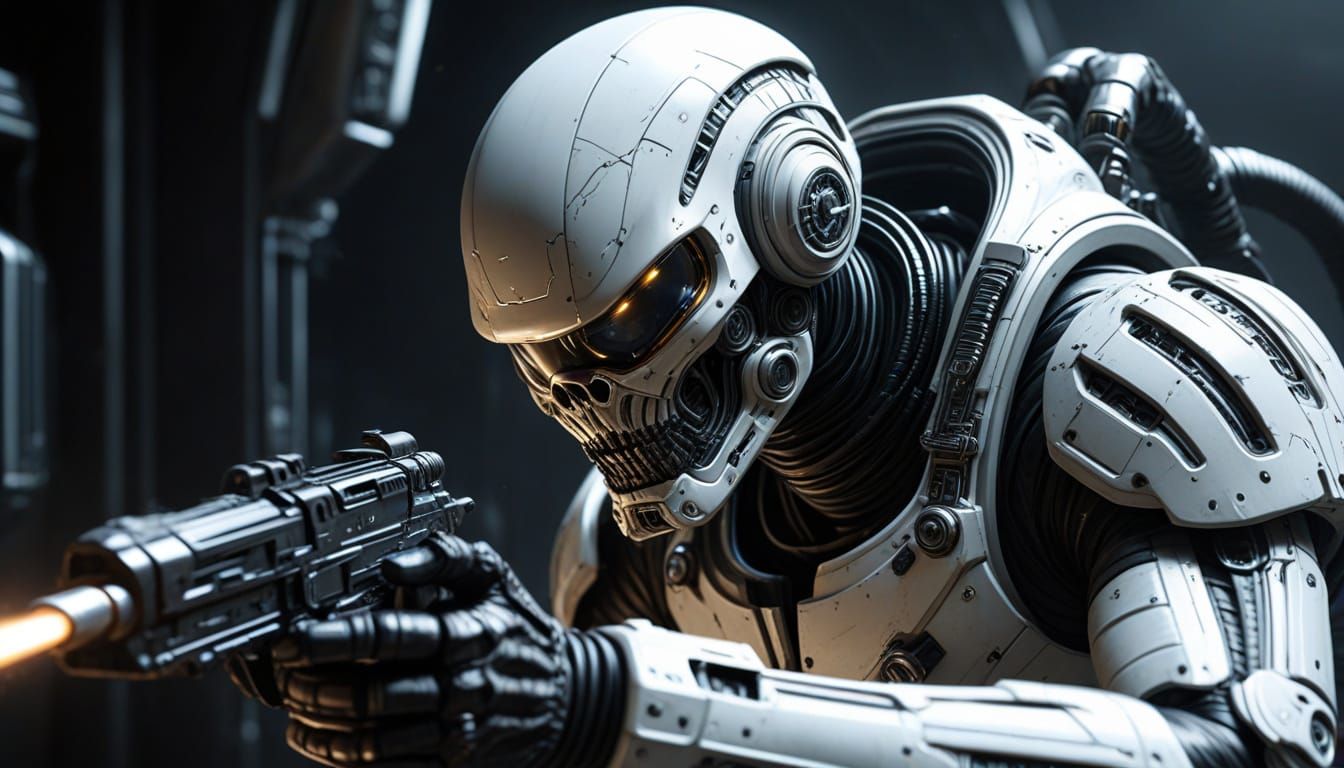 Astronaut Battles Alien in Biomechanical Sci-Fi Art