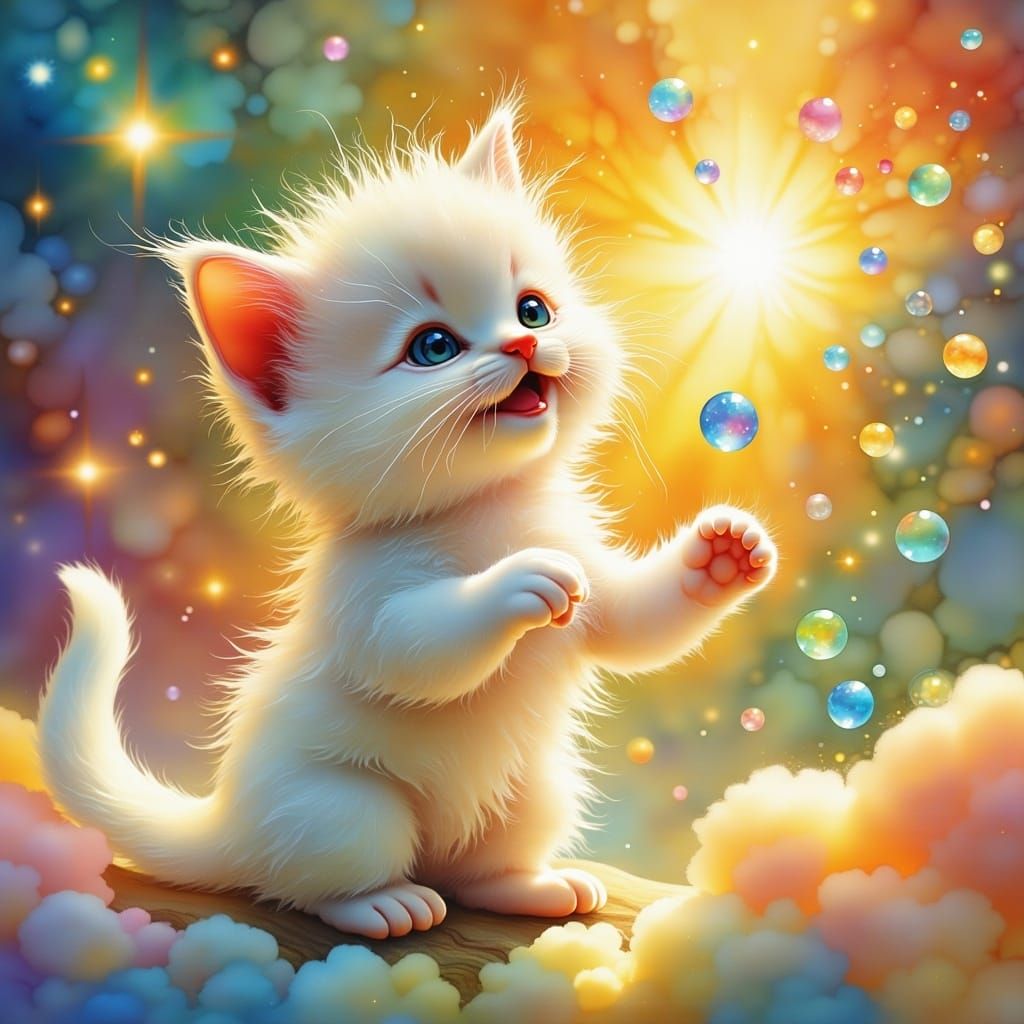 Adorable Kitten Plays in Ethereal Clouds