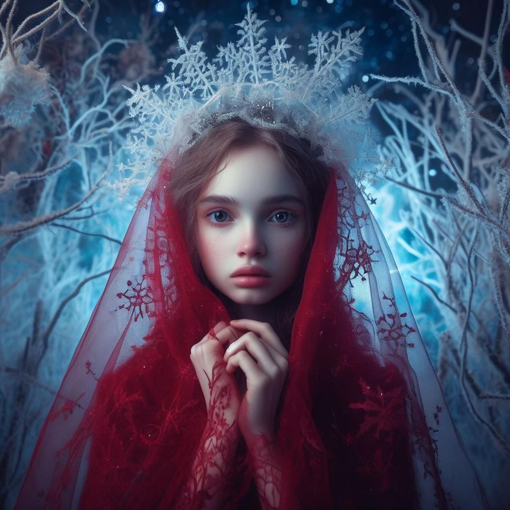 Ethereal Woman in Snowy Woods: Fantasy Concept Art