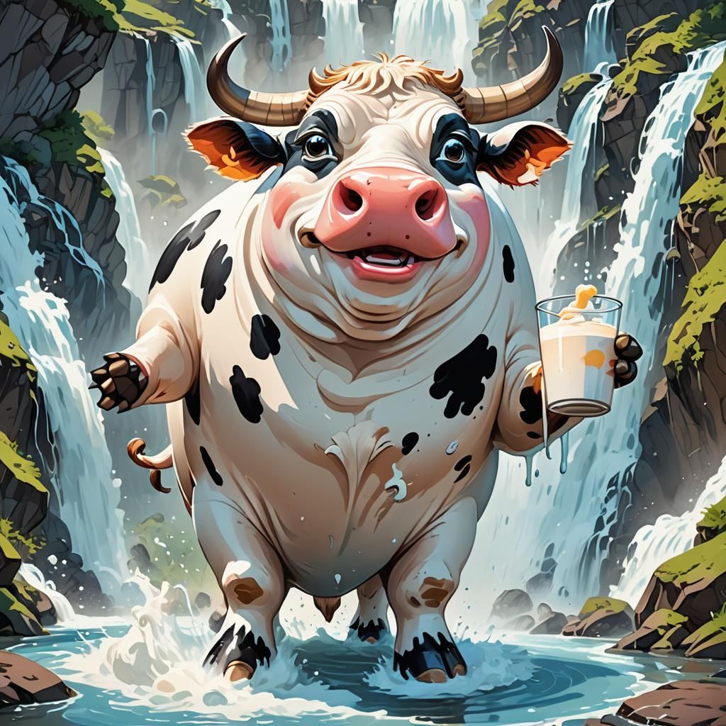 Cartoon Cow Caricature with Exaggerated Features