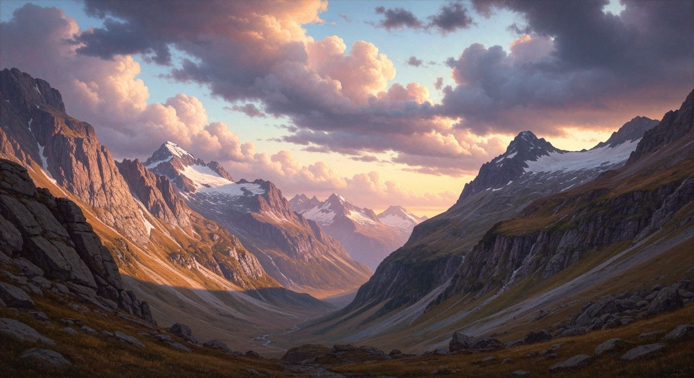 Sunrise Over Mountain Valley with Golden Hues