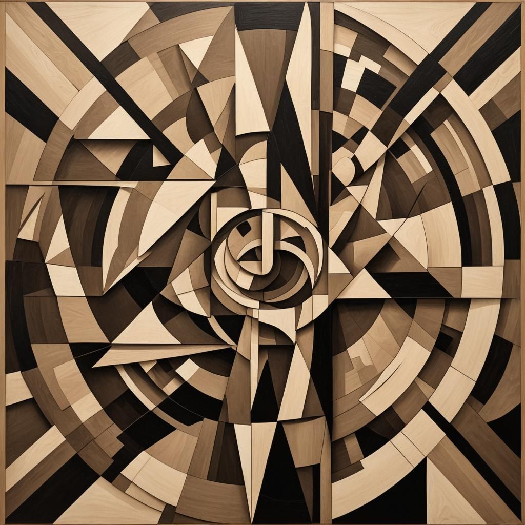 Monochrome Space Split Image with Sepia Marquetry Border