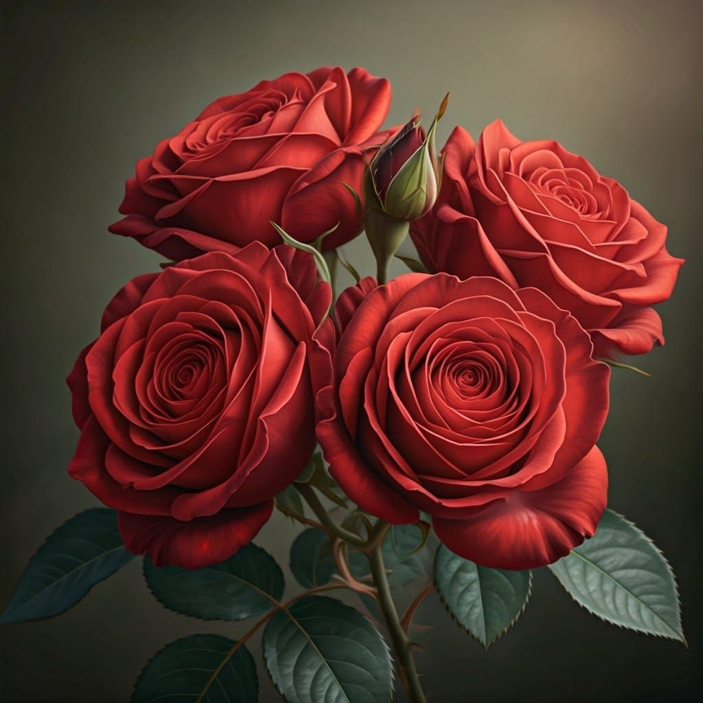 Realistic Velvet Red Roses in Full Bloom