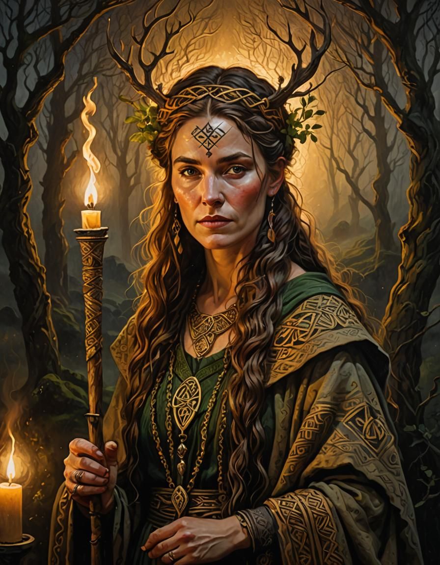 Irish Shaman: Academicist Oil Painting in Golden Light