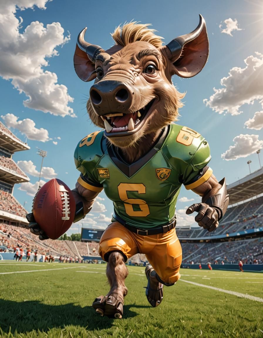 Cartoon Warthog Football Player in Comic Book Style
