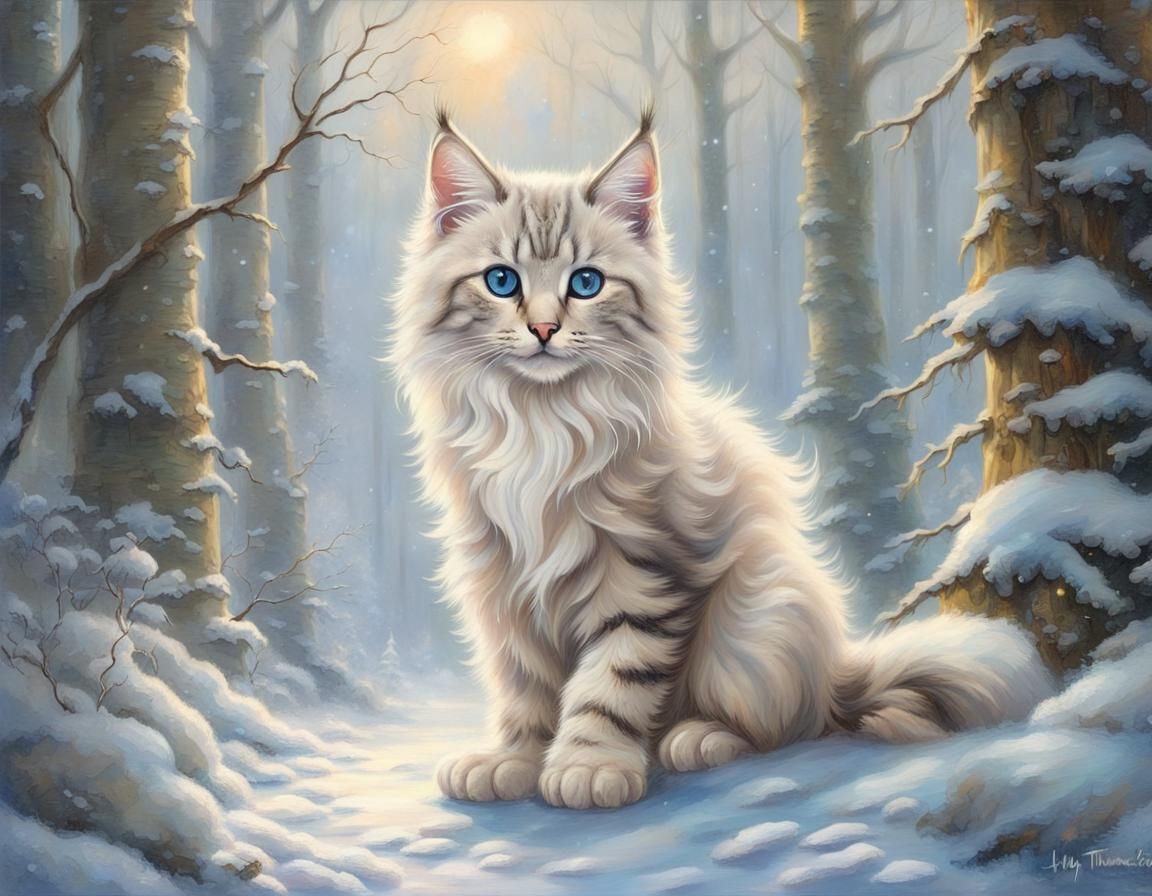 Lynx Point Kitten in Snowy Enchanted Forest