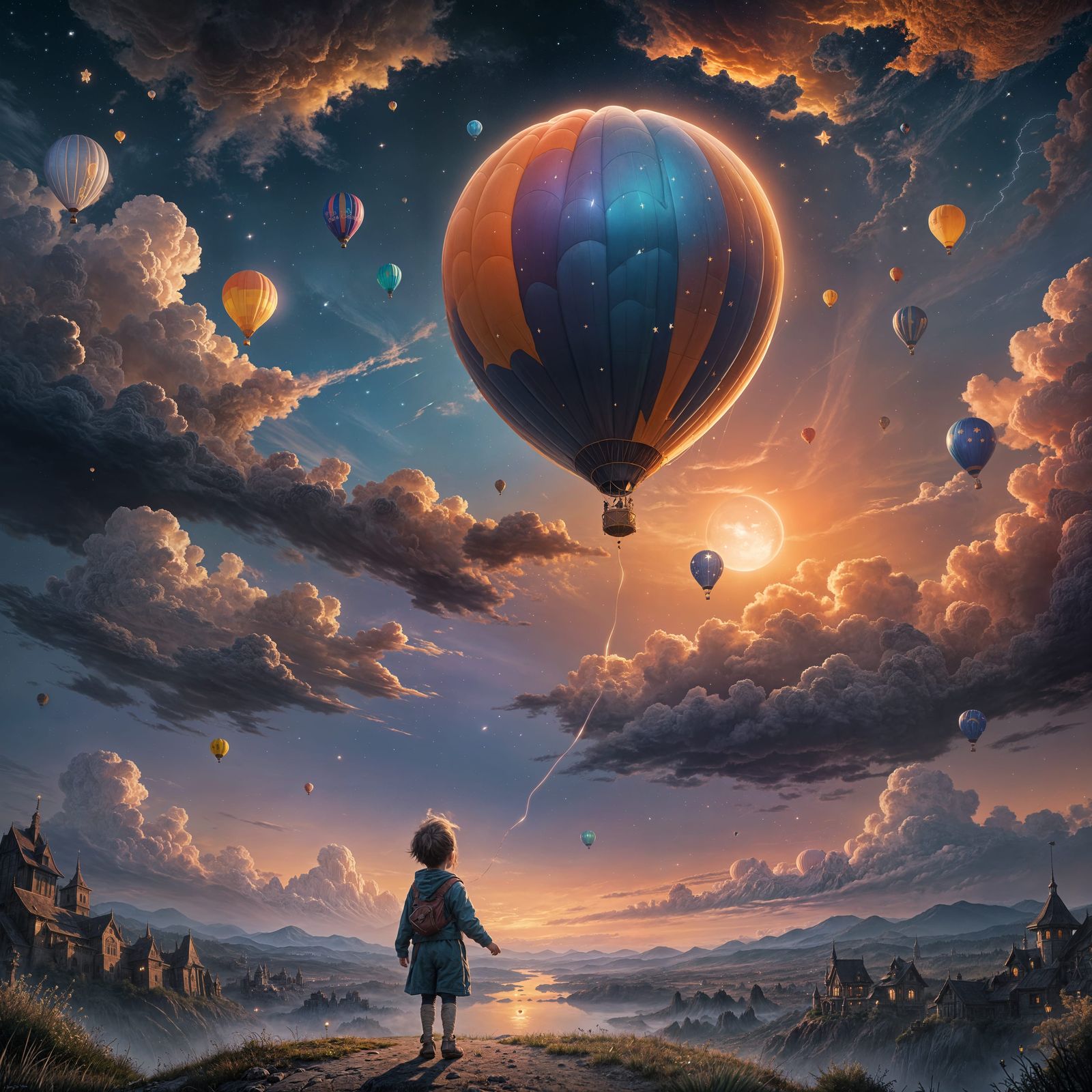 Child's Glowing Balloon Rises in Twilight Sky