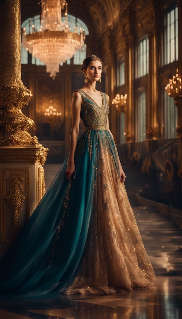Elegant Woman in Evening Gown in Crystal Palace