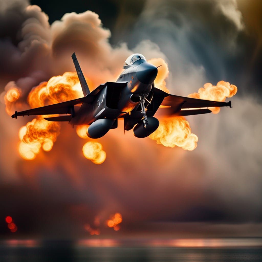 Fiery Jet Fighter Plane in Professional Photo