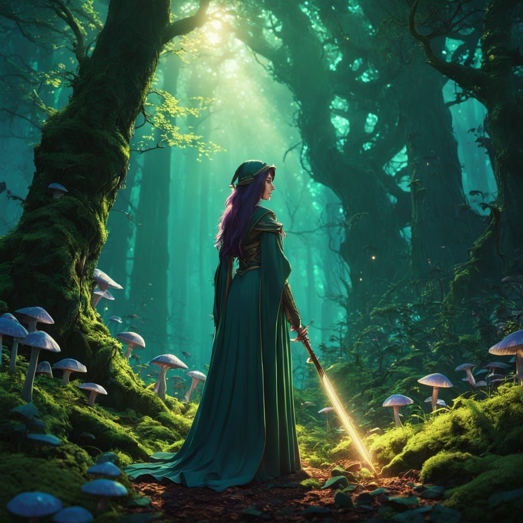 Regal Sorceress in Iridescent Forest