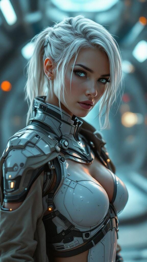 Space Explorer Woman in Armored Suit, Hyperdetailed Realism