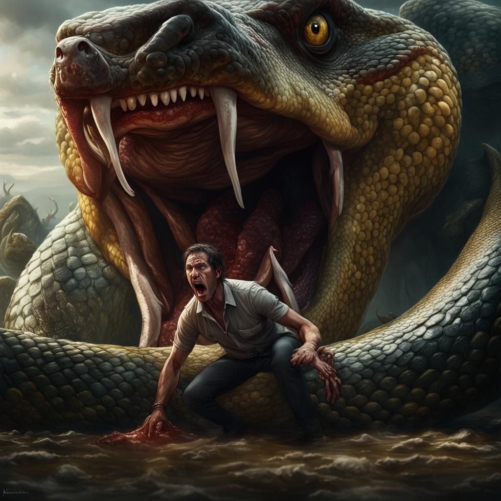 Anaconda Constricting Man: Detailed Matte Painting