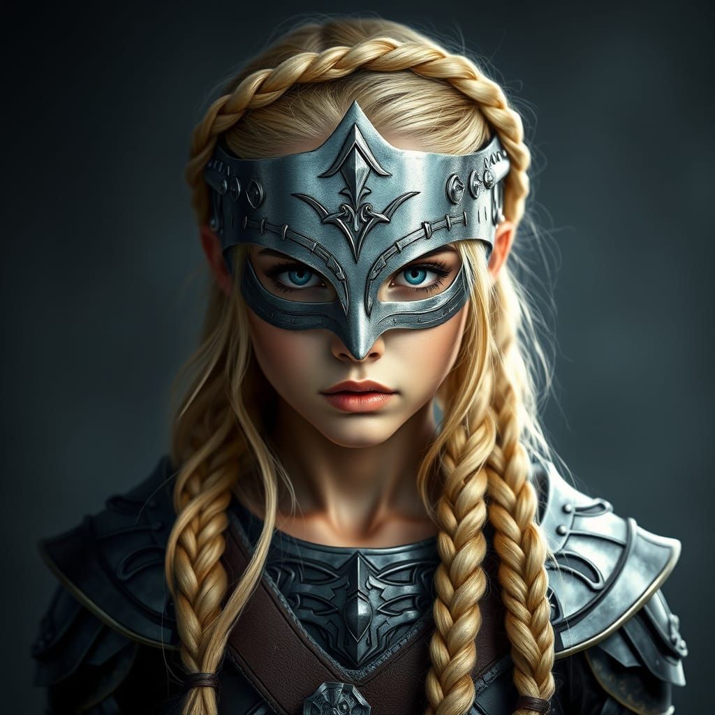 Regal Warrior with Stormy Blue Eyes and Silver Mask