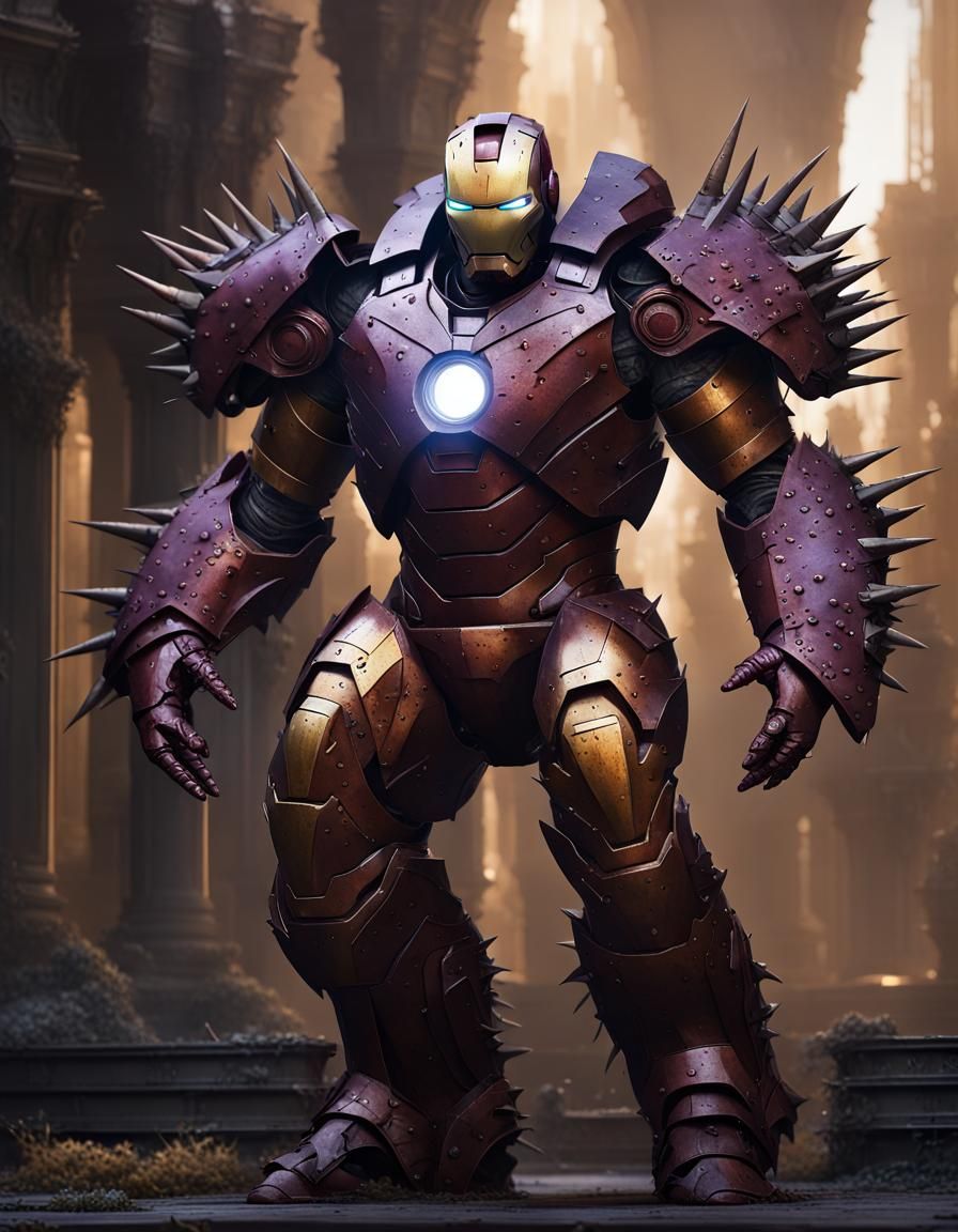 Menacing Iron Man in Rusted, Spiked Armor