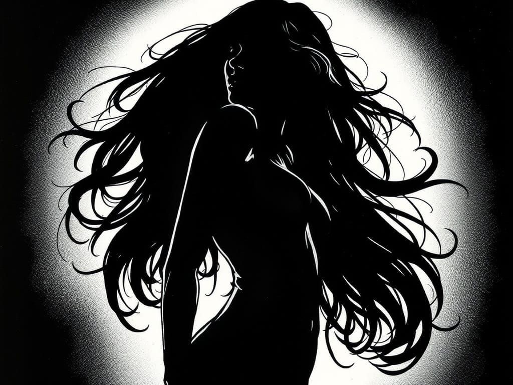 Dramatic Black and White Comic Panel of Woman Silhouette