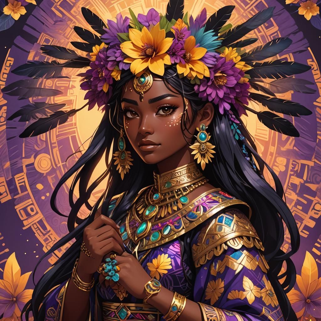 Aztec Anime Girl with Obsidian Sword