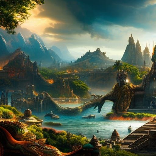 Dinosaurs playing in the harbor