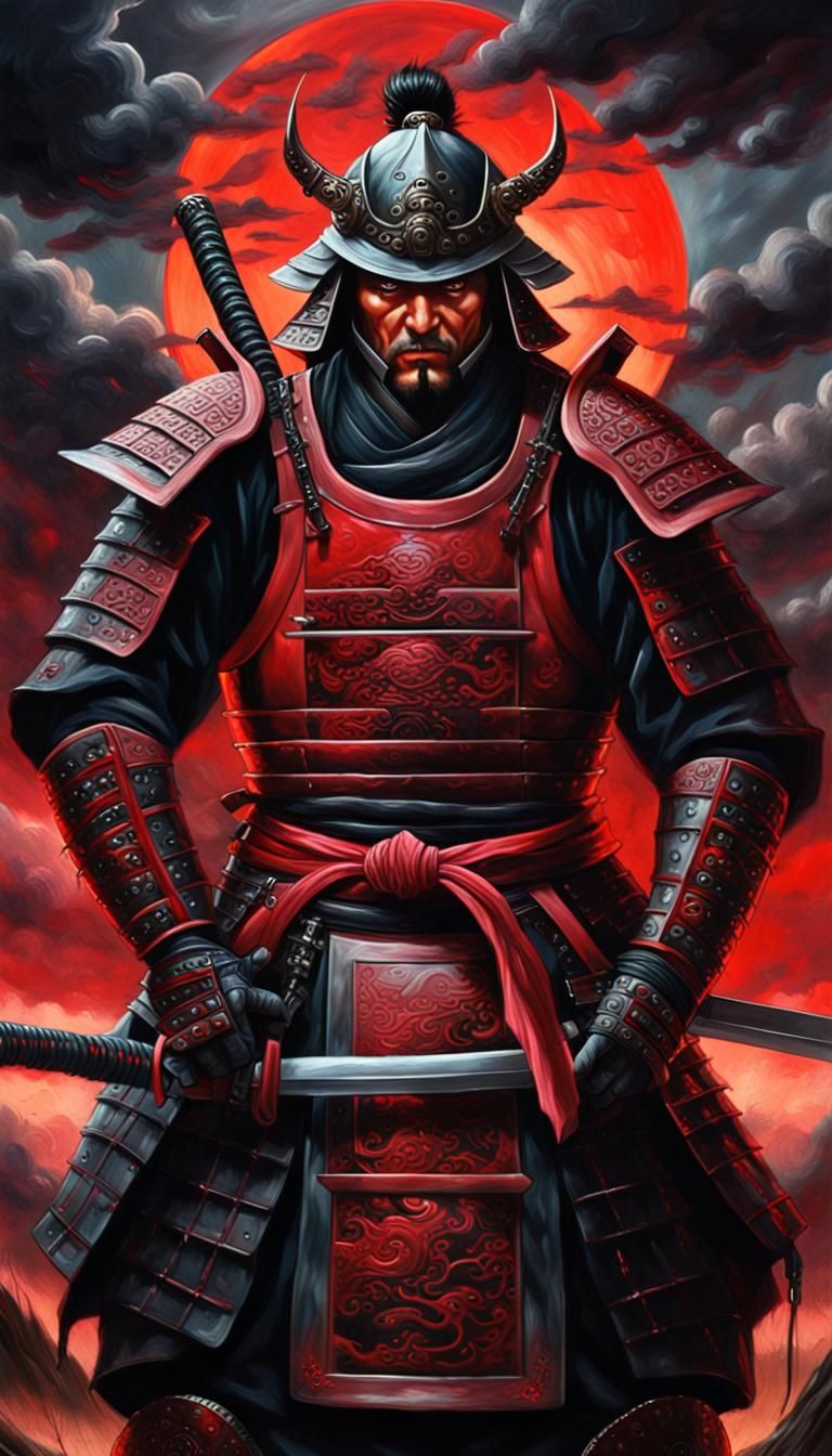Samurai Warrior in Dark Fantasy Oil Painting