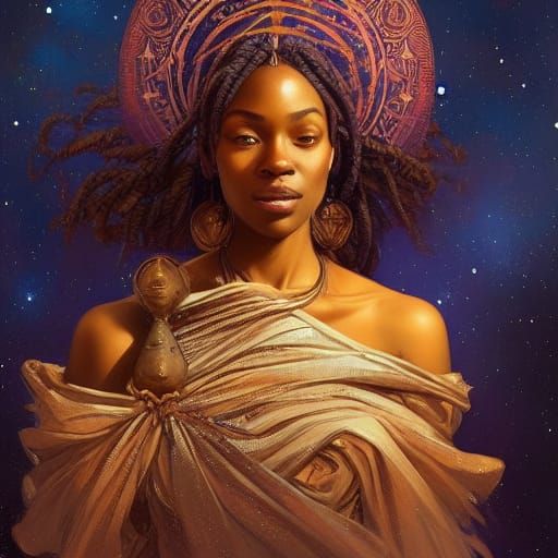 African Goddess of Starry Night: Hyperdetailed Portrait