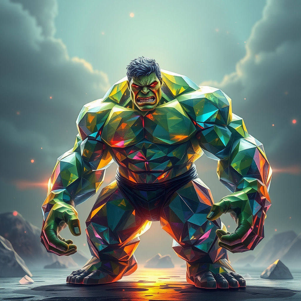 Hulk in Crystal Cubism with Ray Tracing