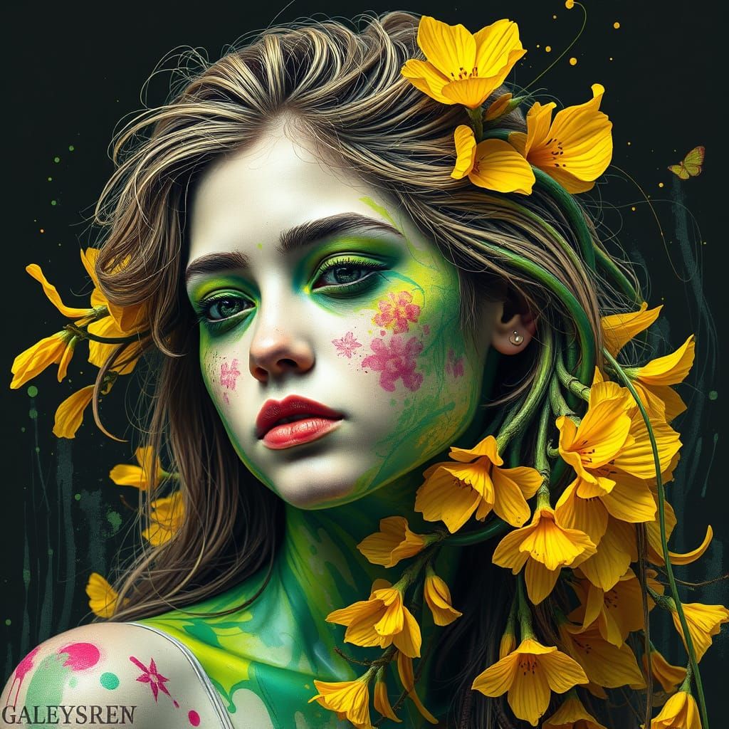 Teenage Girl Transforms Into Blooming Plant Graffiti Art