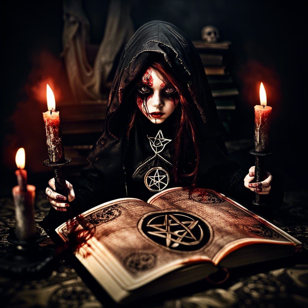 Eerie Blood Ritual with Enchanted Doll in HDR