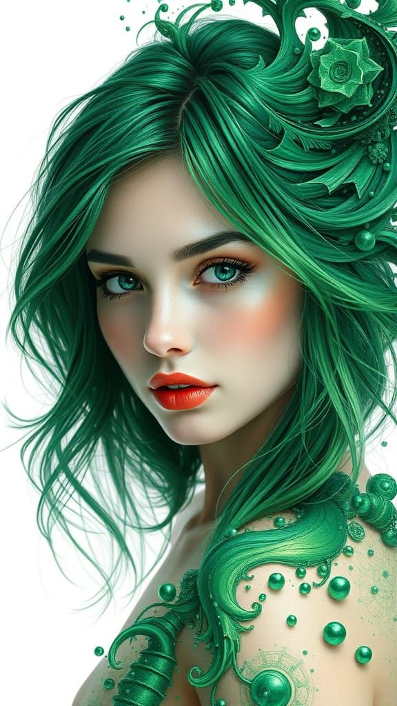 Surreal Goddess Unveils Emerald Mystique