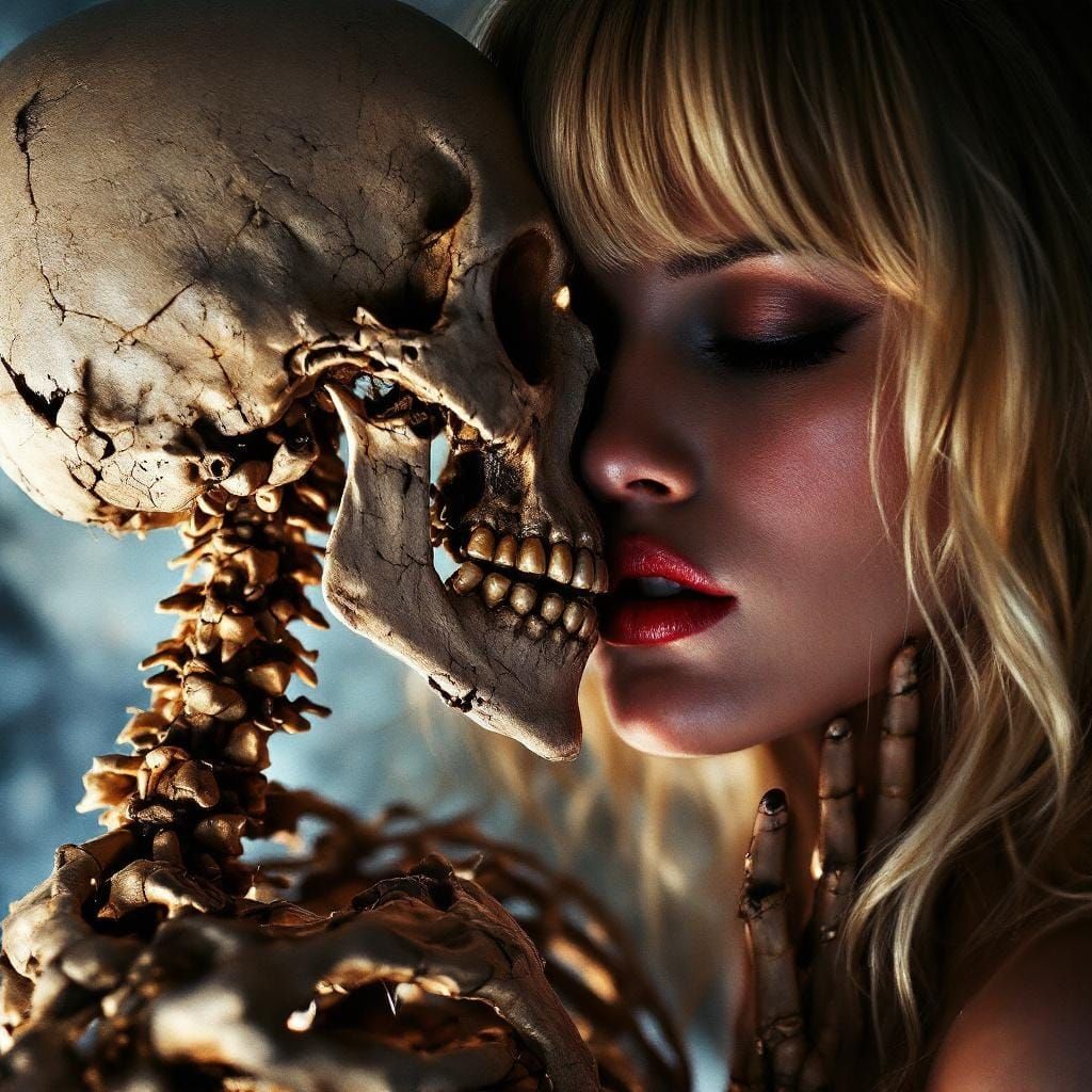 Woman's Desperate Kiss: A Photorealistic Digital Art