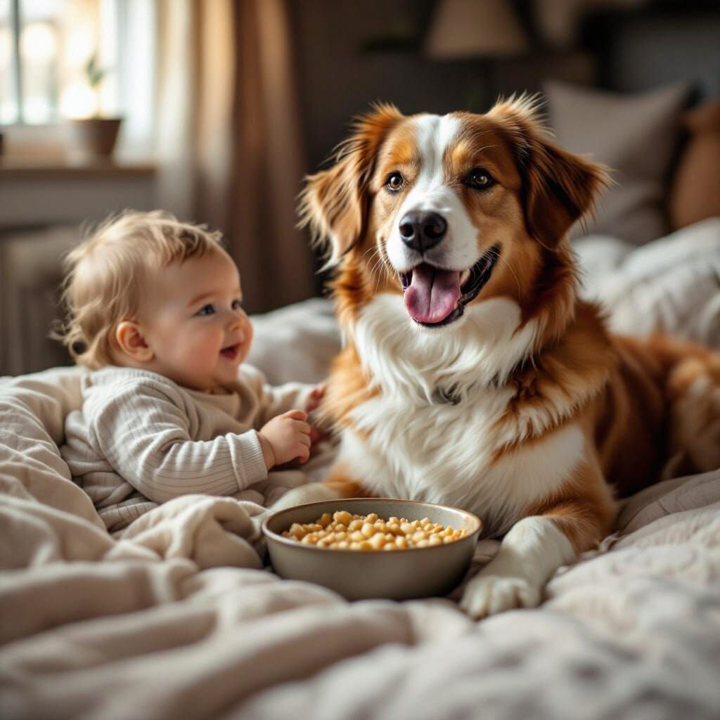 Happy Dog and Baby in Cozy Home
