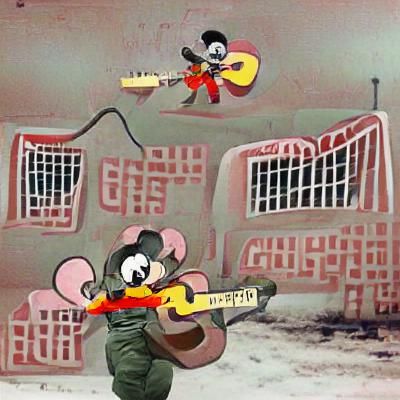 Cartoon Mouse Plays Guitar in Harsh Setting