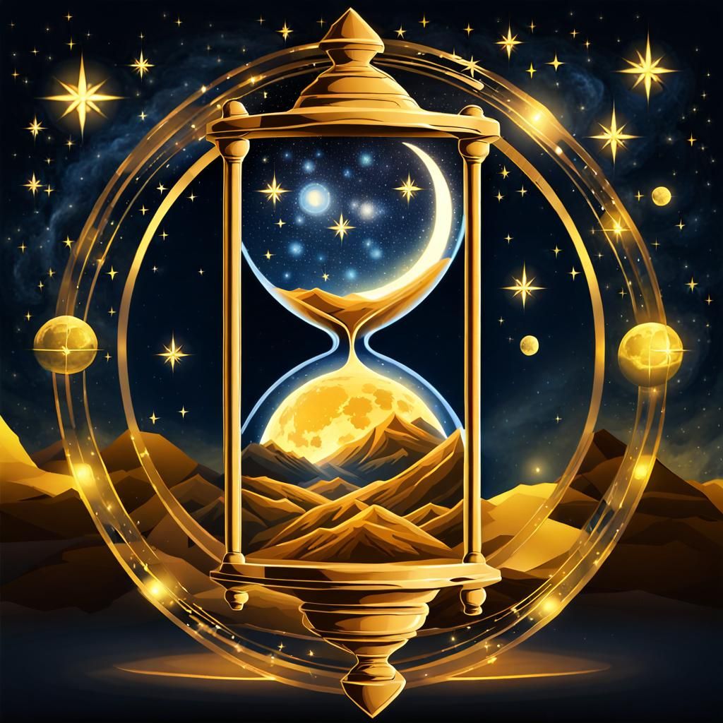 Hourglass of Consciousness with Stars and Moon