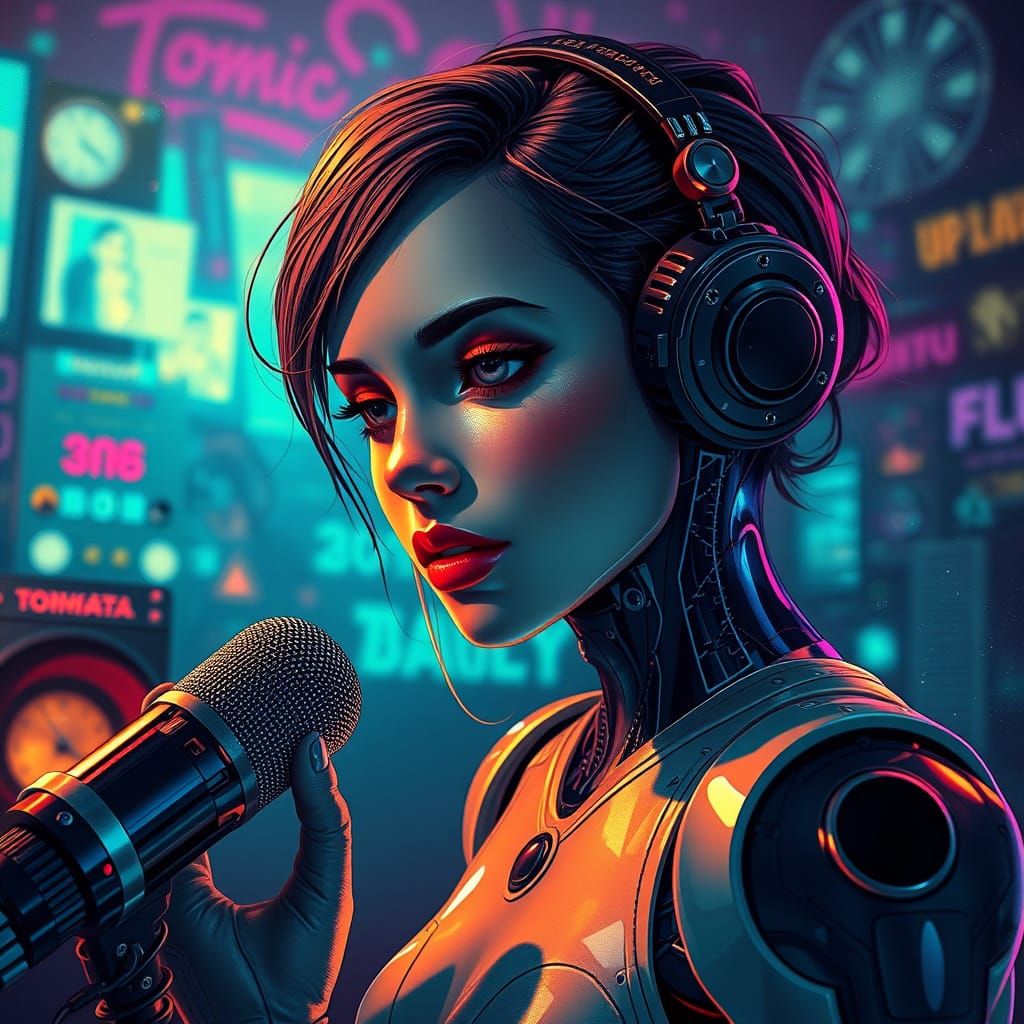 Melancholic Dystopian Android in Retro Music Poster